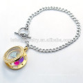 Fashion stainless steel Cuban Chain with 316l stainless steel gold locket bracelet